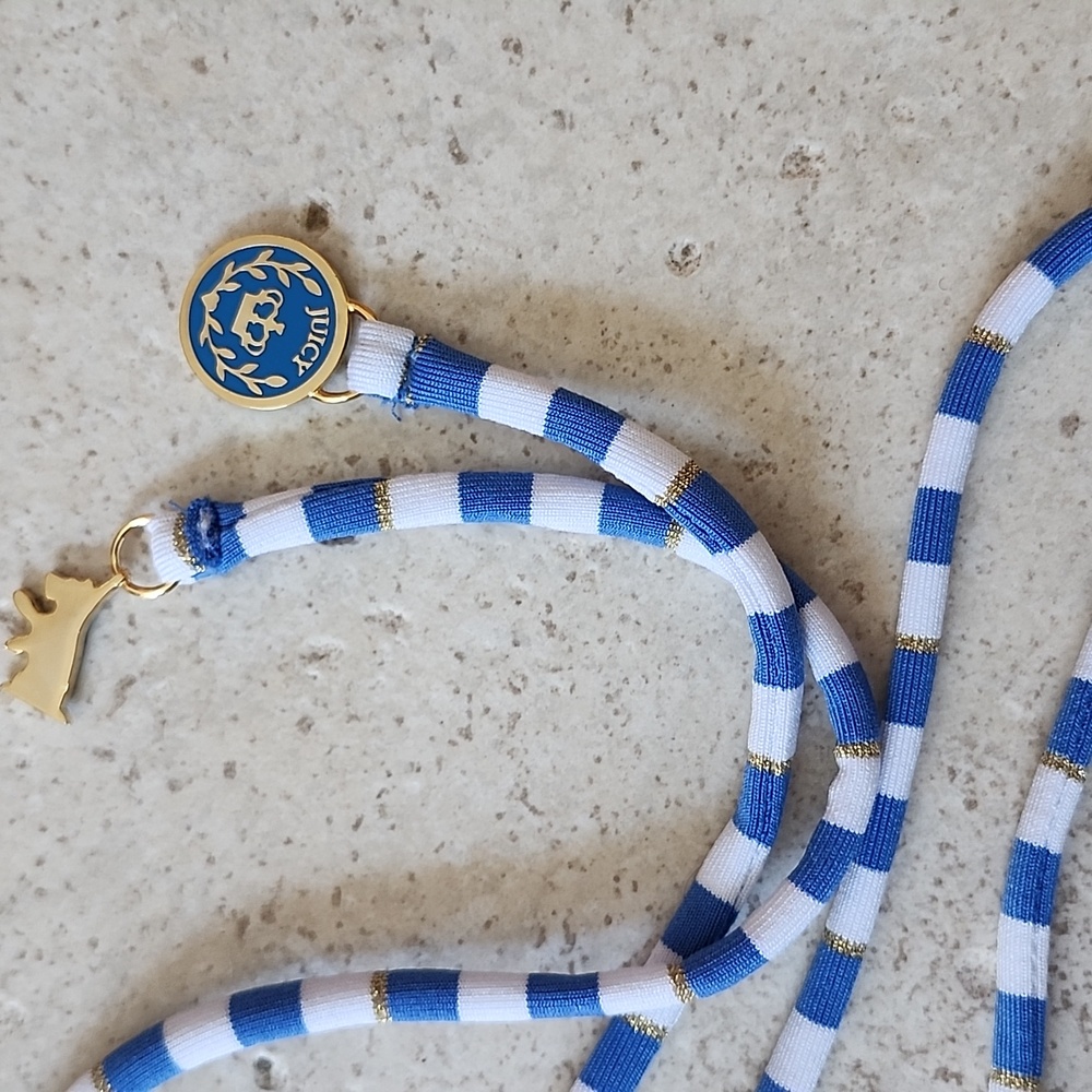 NWT Juicy Couture One Piece Blue & White Gold Tone Chain Halter Neck Swimsuit - Picture 5 of 16